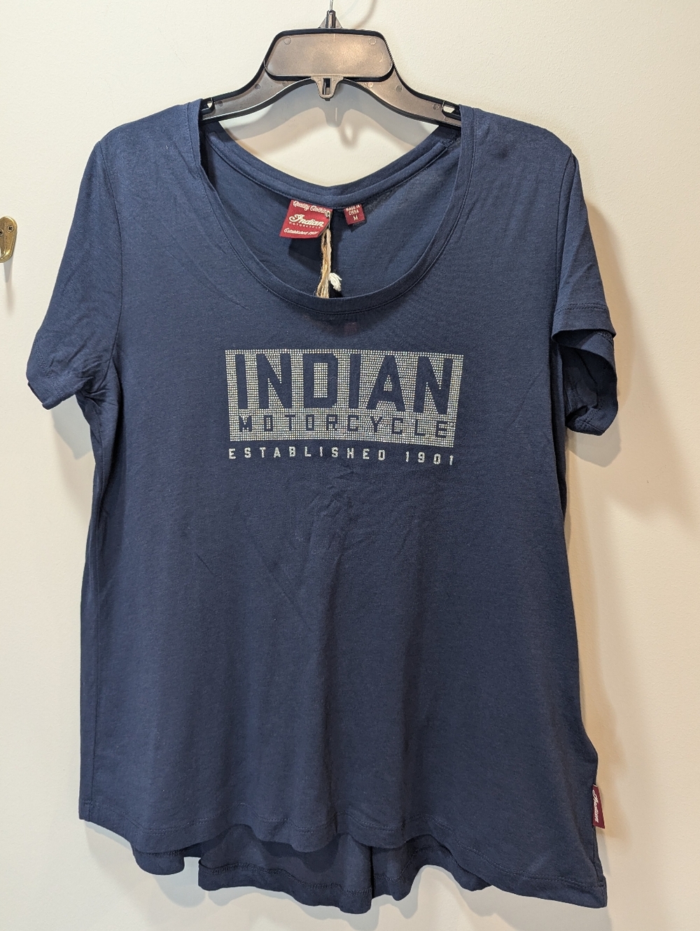 NWT Indian Motorcycle Rhinestone Logo Oversized Flowy Shirt Sleeve Tee Size M